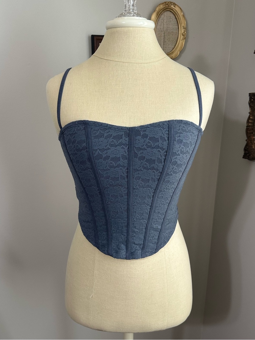 Hollister Navy Blue Lace Corset Tank Top